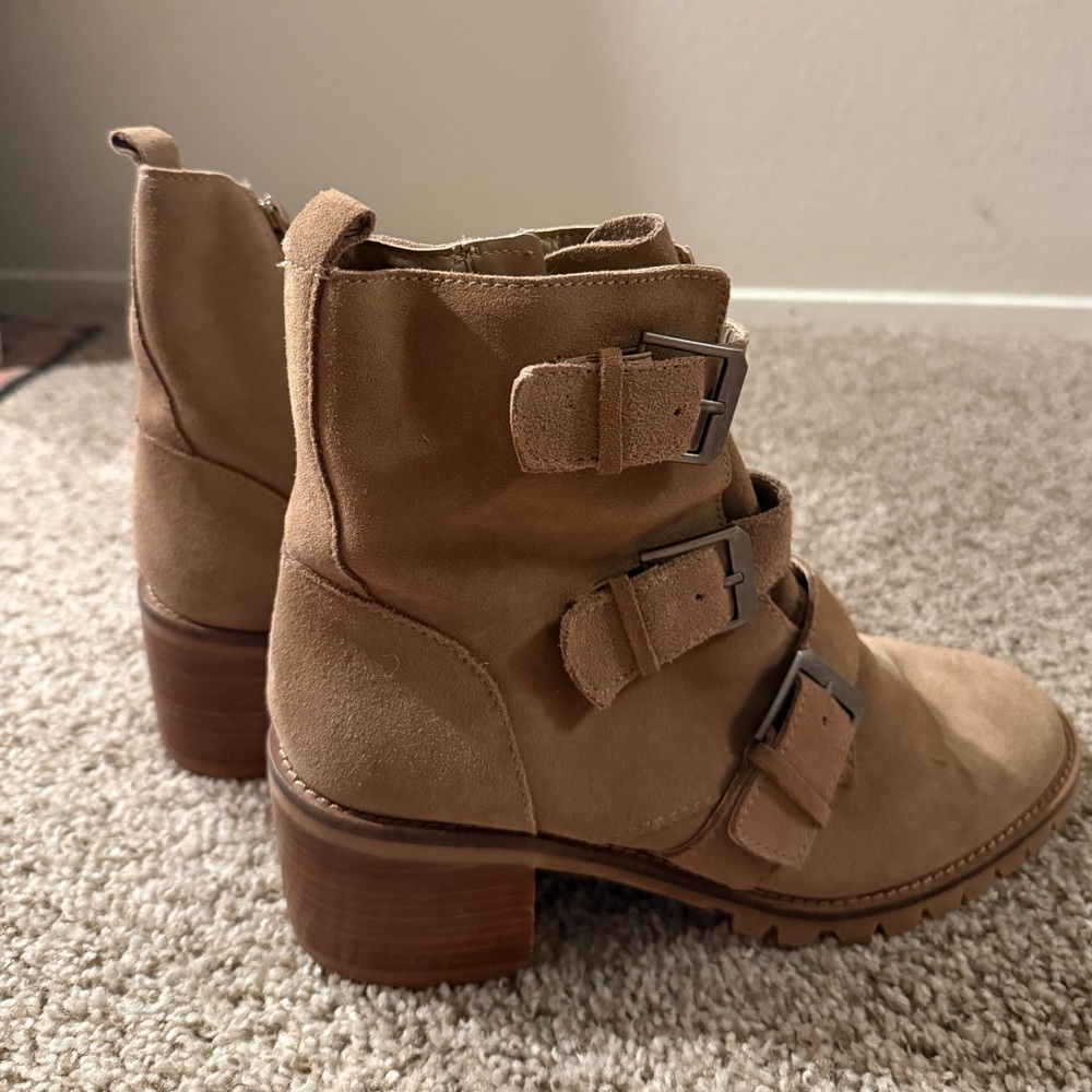 Crown Vintage- Asisa Women's Tan Suede Buckle Ankle Boots